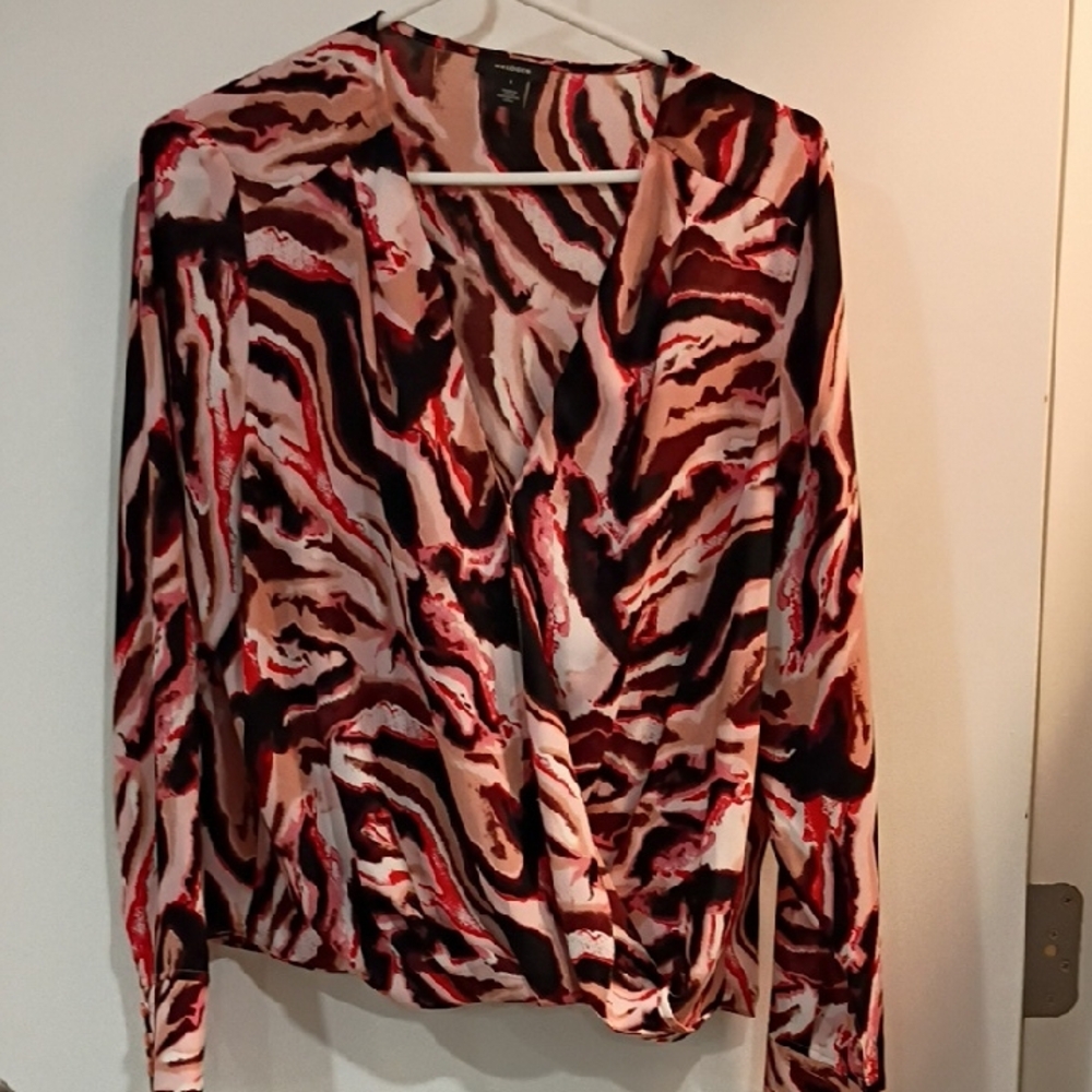 Halogen Red and Black Animal Print Blouse